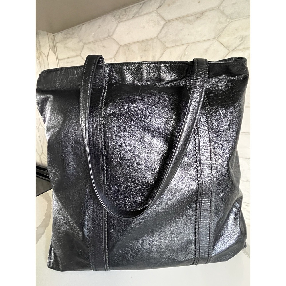 Vintage J. Jill Black Leather Bag Lightweight Tote Scalloped Detail GUC